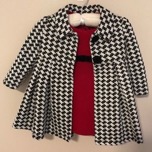Bonnie Baby red dress with peacock coat 6/9 month